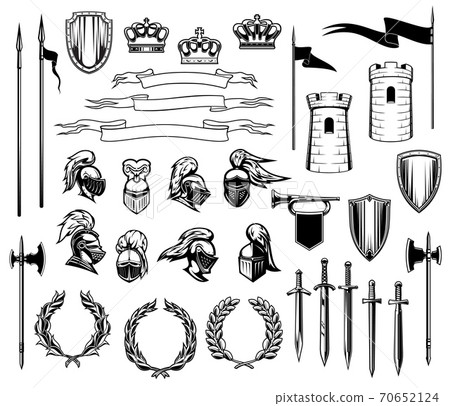 Knight heraldry, shields, crowns, armors, swords 70652124