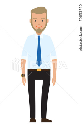 Smiling man bearded businessman dressed in shirt with tie standing at full height isolated on white Smiling man bearded businessman dressed in shirt with tie standing at full height isolated on white 70653720