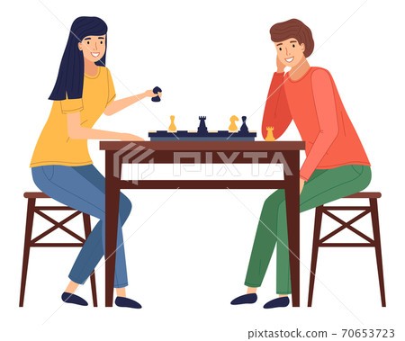 Mother and daughter playing a board game together sitting at a table vector isolated illustration Mother and daughter playing a board game together sitting at a table vector isolated illustration 70653723