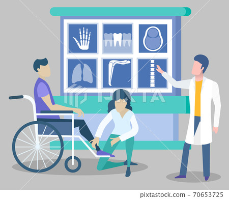 X-rays and Doctor, Handicapped Man In Wheelchair X-rays and Doctor, Handicapped Man In Wheelchair 70653725