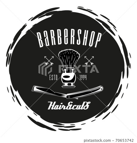 Logotype for barbershop vintage style. Barber shop logo emblem with barber object sign and lettering 70653742