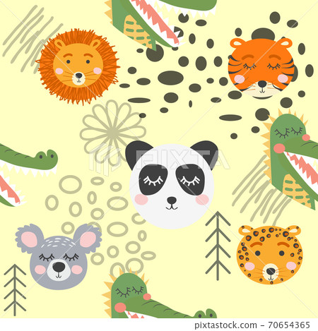Seamless childish pattern with cute animal... - Stock Illustration ...