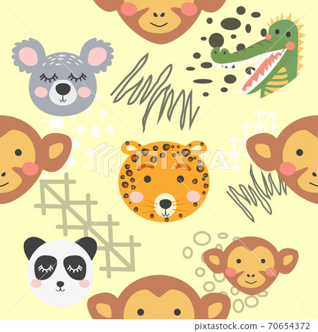 Cute hand drawn nursery seamless pattern with wild animals in scandinavian style 70654372
