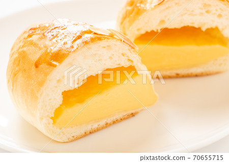Cross section of cream bun. Cross section of cream bun. 70655715