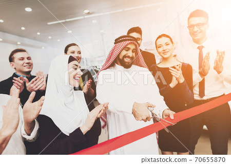 The team is standing and waiting tape cut. The team is standing and waiting tape cut. 70655870