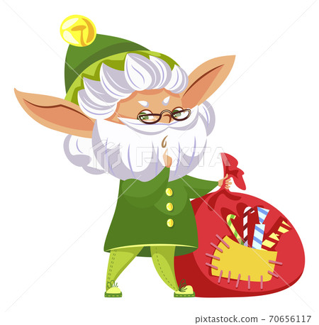 Christmas Elf Holding Bag with Candies Vector Christmas Elf Holding Bag with Candies Vector 70656117