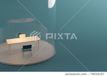 Home office under glass dome. Isolation during covid-19 pandemic quarantine  70656267