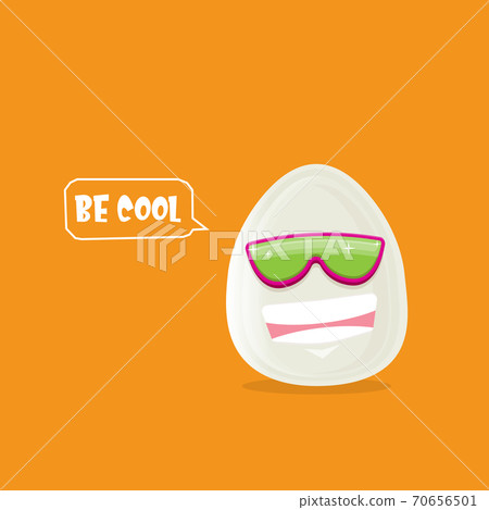 vector funny cartoon egg character with sunglasses isolated on orange background. funky smiling cool white egg sticker 70656501
