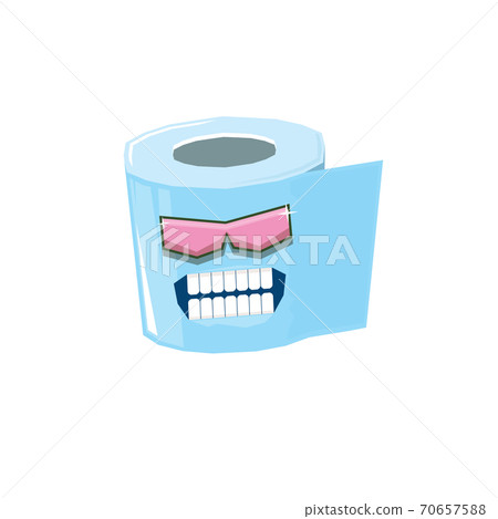 vector funny cartoon toilet paper roll character with sunglasses isolated on white background. funky smiling kawaii tolet paper roll character 70657588