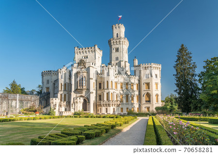 Beautiful renaissance castle Hluboka in the Czech Republic is located in south bohemia. Summer wether with blue sky and rose gardens Beautiful renaissance castle Hluboka in the Czech Republic is located in south bohemia. Summer wether with blue sky and rose gardens 70658281
