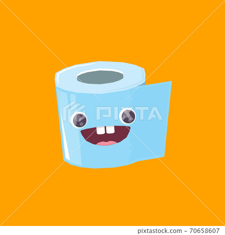vector funny cartoon toilet paper roll character isolated on orange background. funky smiling kawaii tolet paper roll character vector funny cartoon toilet paper roll character isolated on orange background. funky smiling kawaii tolet paper roll character 70658607