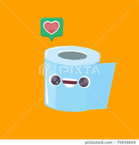 vector funny cartoon toilet paper roll character isolated on orange background. funky smiling kawaii tolet paper roll character 70658609