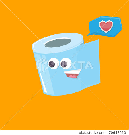 vector funny cartoon toilet paper roll character isolated on orange background. funky smiling kawaii tolet paper roll character 70658610