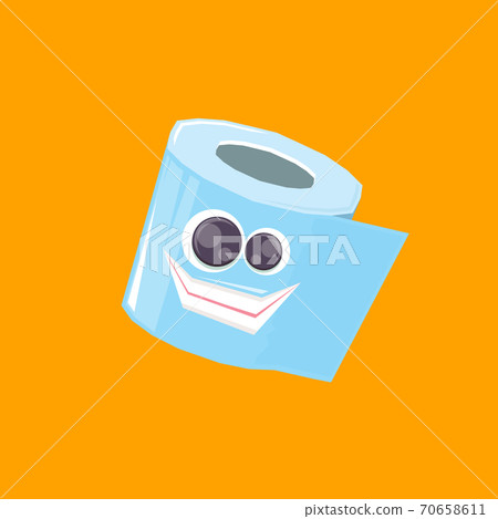 vector funny cartoon toilet paper roll character isolated on orange background. funky smiling kawaii tolet paper roll character 70658611