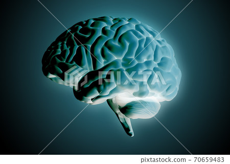 3D rendering illustration negative brain glowing on dark BG 70659483