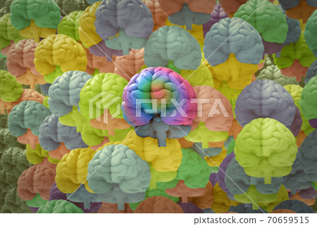 3D rendering crowd of human brains illustration 70659515
