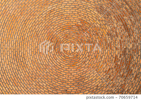 Red brick vault. Ceiling. Circular pattern. Architectural texture 70659714
