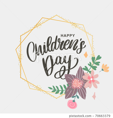 happy children's day, cute vector greeting card with funny letters in scandinavian style and cartoon landscape happy children's day, cute vector greeting card with funny letters in scandinavian style and cartoon landscape 70663379