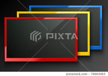 Vector TV led screen isolated background. Red, yellow, blue color modern stylish lcd panel Vector TV led screen isolated background. Red, yellow, blue color modern stylish lcd panel 70664963