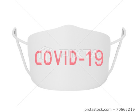 White Face Mask with text Covid-19. Coronavirus protection concept. Fabric reusable medical mask for doctors and patients, 3d render 70665219