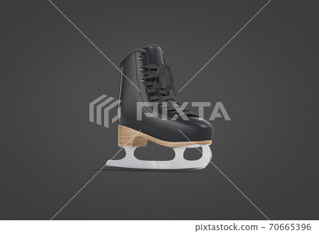 Blank black ice skates with blade mock up, dark background Blank black ice skates with blade mock up, dark background 70665396