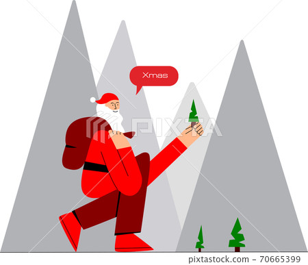 Santa with Christmas tree. Flat vector illustration isolated on white background for web design, landing page, christmas congratulations images. 70665399