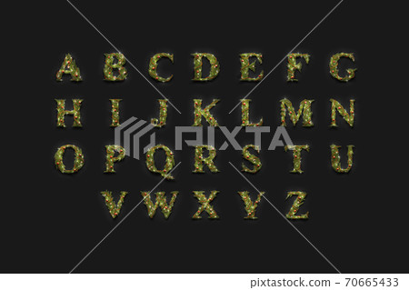 Decorative capital aphabet, christmas font mockup set in darkness 70665433