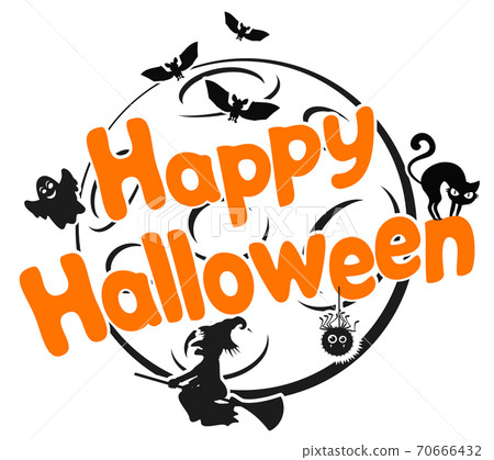 Silhouette of the moon and attributes of the holiday. Happy halloween, design 70666432