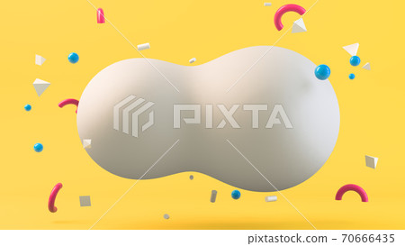 3d rendering, Abstract realistic of white shiny bubble blank space for copy and colorful geometric shapes objects flying around on yellow color background. 3d rendering, Abstract realistic of white shiny bubble blank space for copy and colorful geometric shapes objects flying around on yellow color background. 70666435