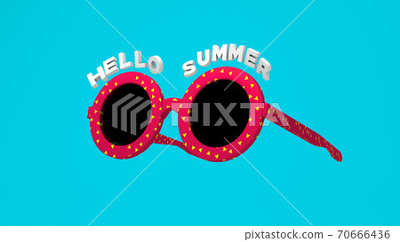 3D Rendering, Realistic design of fashion beach sunglasses with red and pink color and yellow triangle dot  striped, summer beach accessories fashion style concept. 70666436