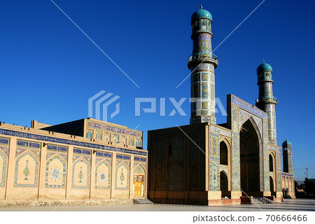 Herat in western Afghanistan. The Great Mosque of Herat (Friday Mosque or Jama Masjid). The mosque is decorated with mosaics and Quranic calligraphy. The mosque is one of the oldest in Afghanistan. 70666466