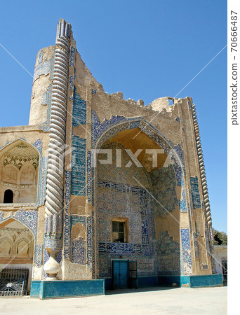 The Shrine of Khwaja Abu Nasr Parsa (Green Mosque) in Balkh, Afghanistan. The shrine is ornately decorated with mosaics and stylized quranic calligraphy. Mosque in Balkh, northern Afghanistan. The Shrine of Khwaja Abu Nasr Parsa (Green Mosque) in Balkh, Afghanistan. The shrine is ornately decorated with mosaics and stylized quranic calligraphy. Mosque in Balkh, northern Afghanistan. 70666487