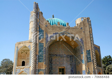 The Shrine of Khwaja Abu Nasr Parsa (Green Mosque) in Balkh, Afghanistan. The shrine is ornately decorated with mosaics and stylized quranic calligraphy. Mosque in Balkh, northern Afghanistan. The Shrine of Khwaja Abu Nasr Parsa (Green Mosque) in Balkh, Afghanistan. The shrine is ornately decorated with mosaics and stylized quranic calligraphy. Mosque in Balkh, northern Afghanistan. 70666488