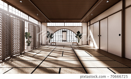 The room is spacious design of the Japanese style And light in natural tones. 3D rendering The room is spacious design of the Japanese style And light in natural tones. 3D rendering 70666725