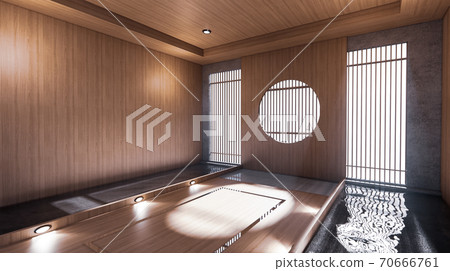 The hallway like Japanese room has a side pool design room is spacious And light in natural tones. 3D rendering The hallway like Japanese room has a side pool design room is spacious And light in natural tones. 3D rendering 70666761