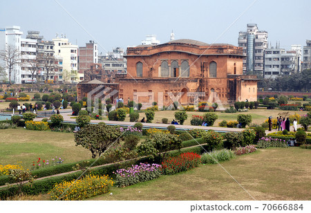 Lalbagh Fort in Dhaka, Bangladesh. This is Diwan-i-Aam (Diwan), the governor's residence in the grounds of Lalbagh Fort, Dhaka. The building has a hammam attached. Tourist sight in Dhaka, Bangladesh. 70666884