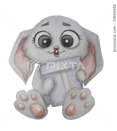 Cute Cartoon Rabbit Sits With A Gift In Its Stock Illustration 70666988 Pixta