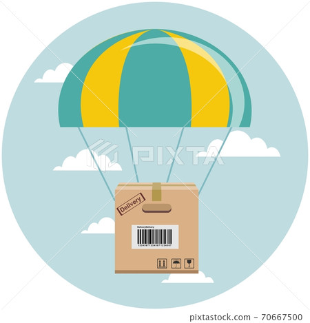 package flying down from sky with parachute, concept for delivery service 70667500