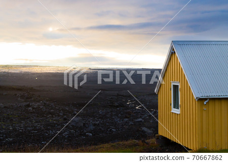 Desolate landscape from Kverfjoll area, Iceland panorama 70667862