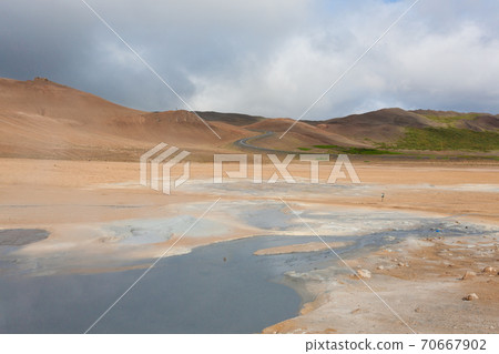 Hverir mud pools day view, Iceland landmark Hverir mud pools day view, Iceland landmark 70667902