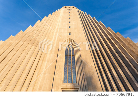 Hallgrimskirkja church exterior view, Reykjavik famous landmark Hallgrimskirkja church exterior view, Reykjavik famous landmark 70667913