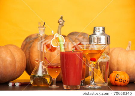halloween bar cocktails party on orange background copy space halloween bar cocktails party on orange background copy space 70668340