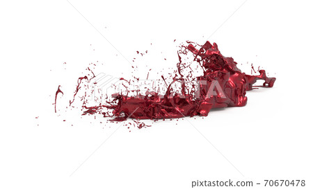 Dynamic fluid CG white background water splash metallic red 70670478