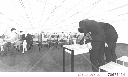 Press conference: Male apology, with desk, with people Illustration 18 70675414