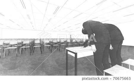 Press conference, male apology, with desk, without people Illustration 18 70675663