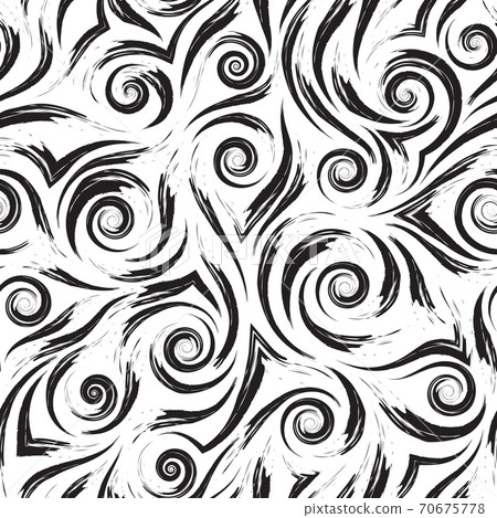 Stock black and white vector seamless pattern. Water waves or splashes. Abstract texture from brush strokes isolated on white background. Stock black and white vector seamless pattern. Water waves or splashes. Abstract texture from brush strokes isolated on white background. 70675778