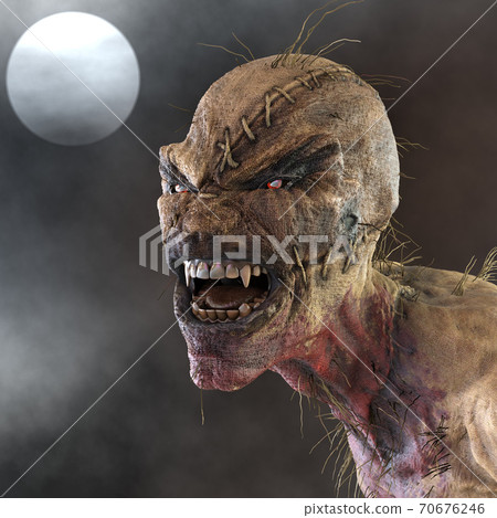 Straw man scarecrow monster against the background of the night sky and the moon 3d illustration 70676246