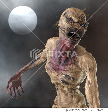 Straw man scarecrow monster against the background of the night sky and the moon 3d illustration 70676248