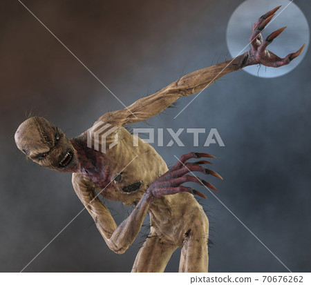 Straw man scarecrow monster against the background of the night sky and the moon 3d illustration 70676262