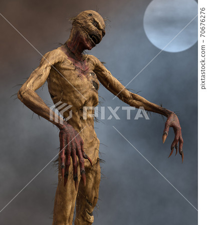 Straw man scarecrow monster against the background of the night sky and the moon 3d illustration Straw man scarecrow monster against the background of the night sky and the moon 3d illustration 70676276